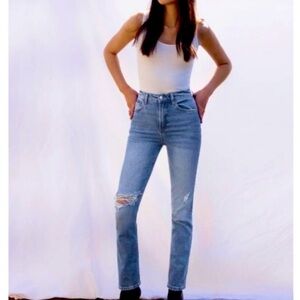 Reformation Liza Zip Fly High Rise Straight Jeans Palermo Destroyed Womens Sz 25